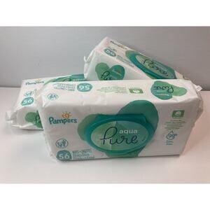 Pampers Aqua Pure Baby Wipes 56 Count 99% Water Hypoallergenic Lot of 3
